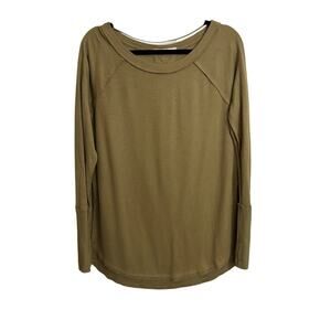 We The Free People Thermal Top Womens Small Olive Green Easy Does It Waffle Knit